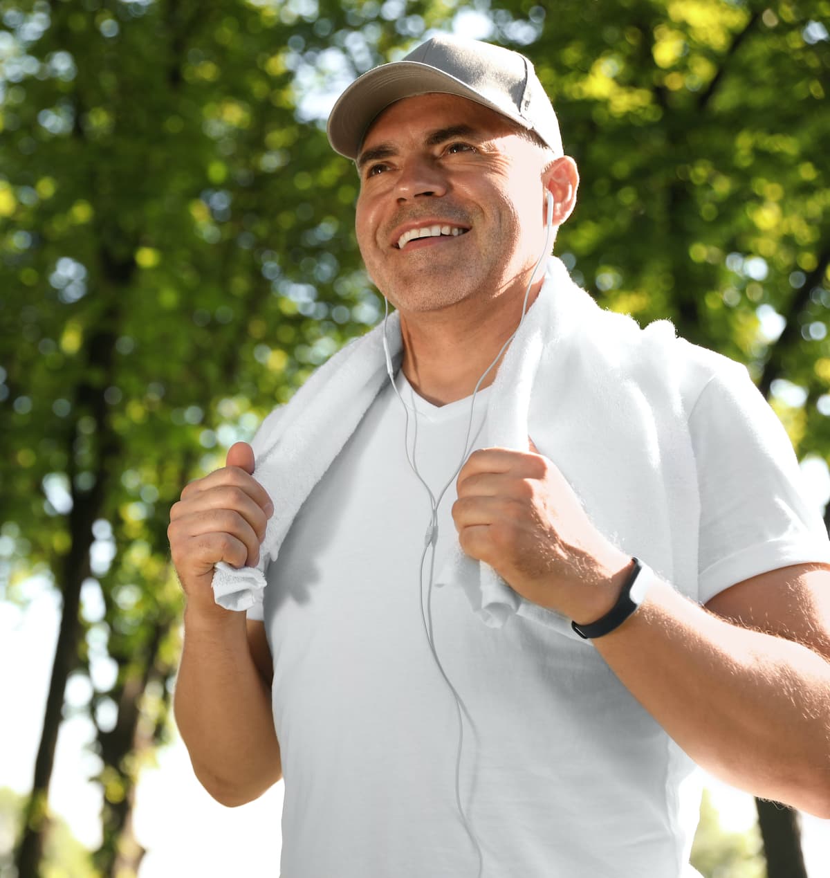 middle aged man exercising outdoors